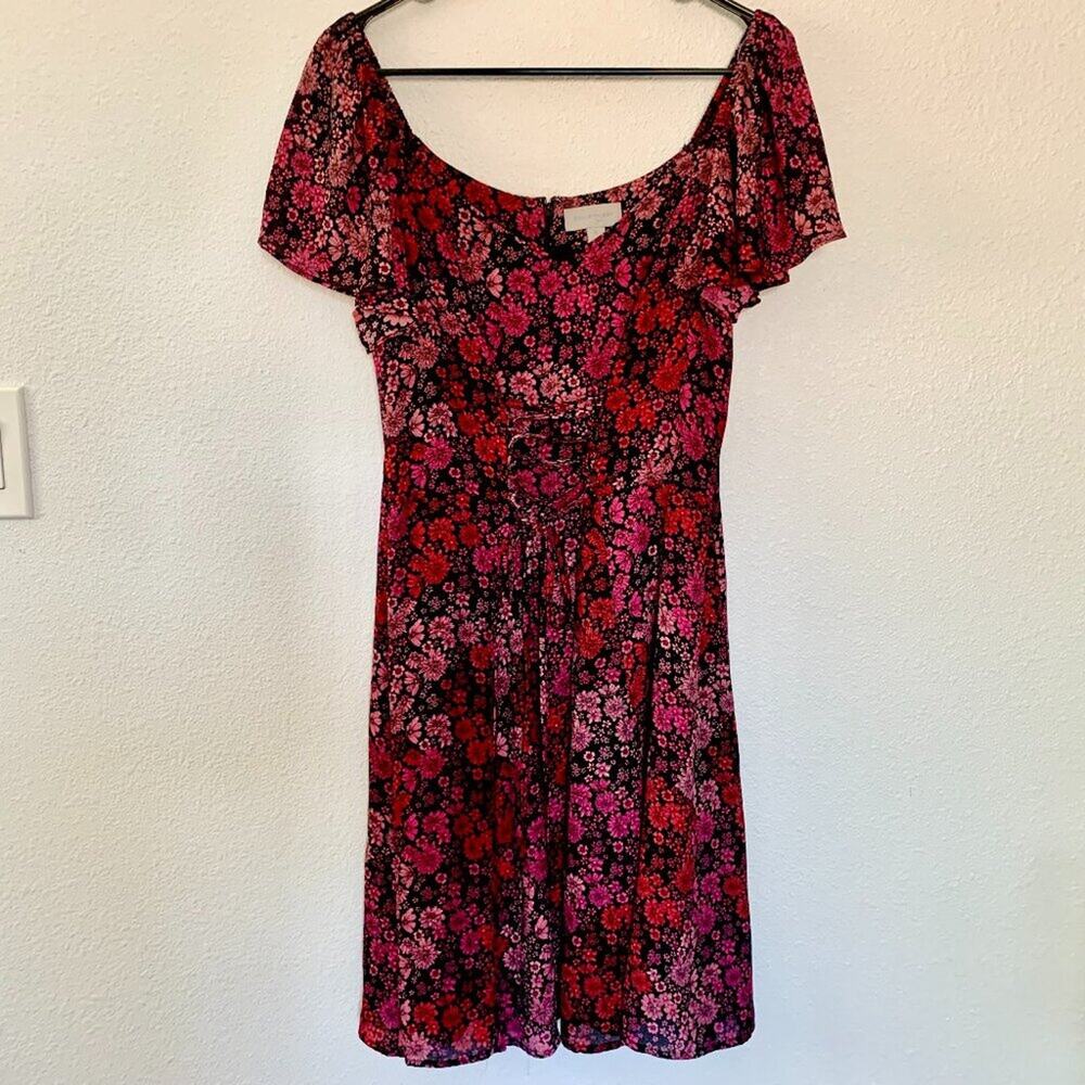 Women's Red & Pink Floral Scoop-Neck Dress